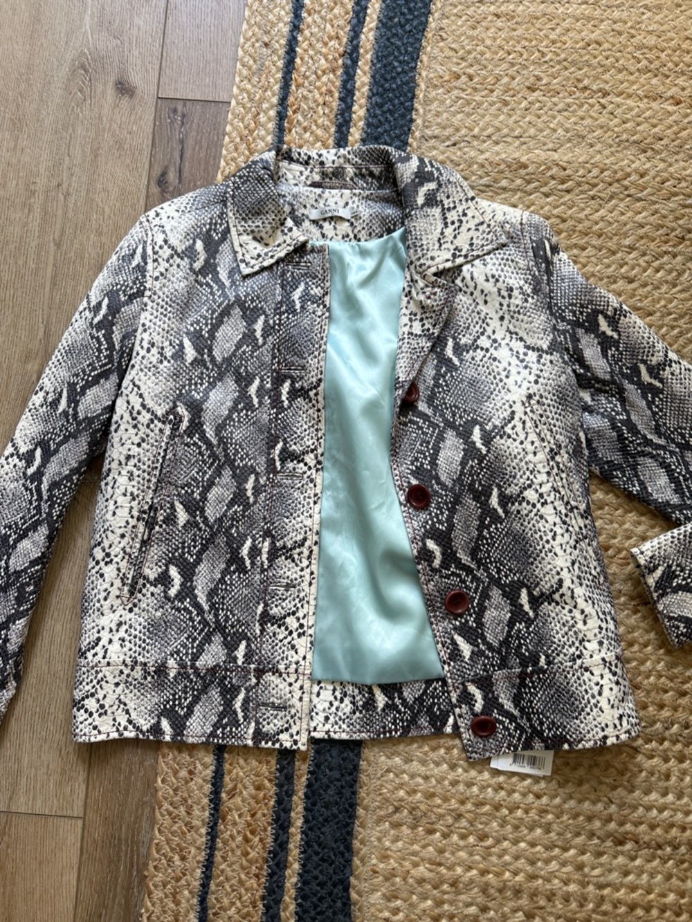GANNI Snakeskin Print 100% Leather Jacket